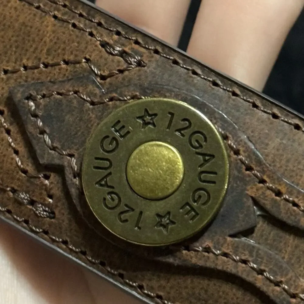 Brown Leather Belt with 12 Gauge Shotgun Shell Accents SZ 42 Western Rodeo Style
